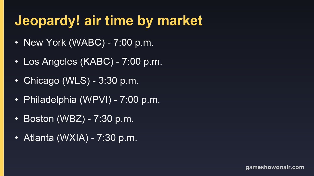 Jeopardy! air times by market: New York, Los Angeles, Chicago, Philadelphia, Boston and Atlanta