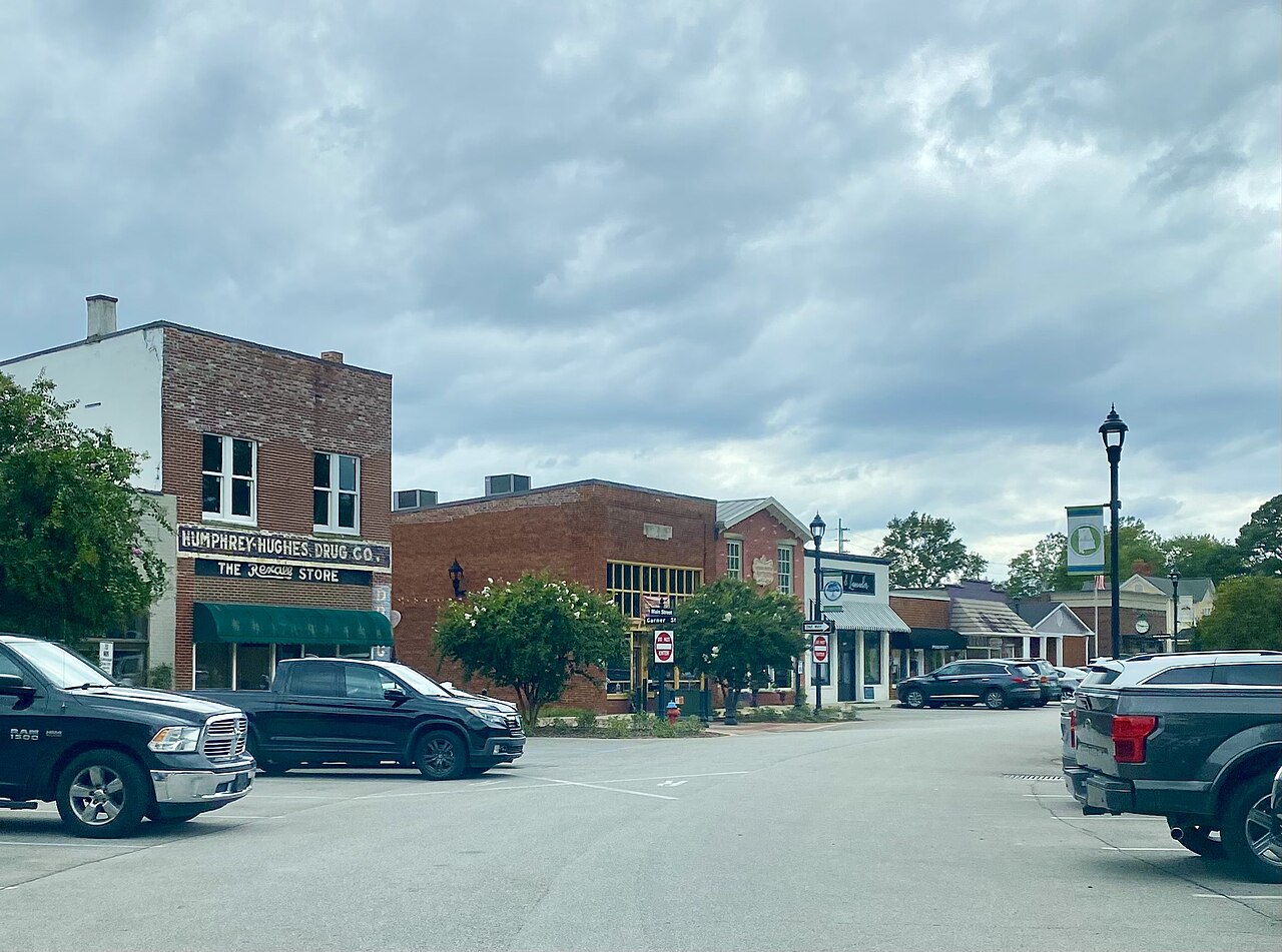 Main street storefronts in downtown Madison, Alabama